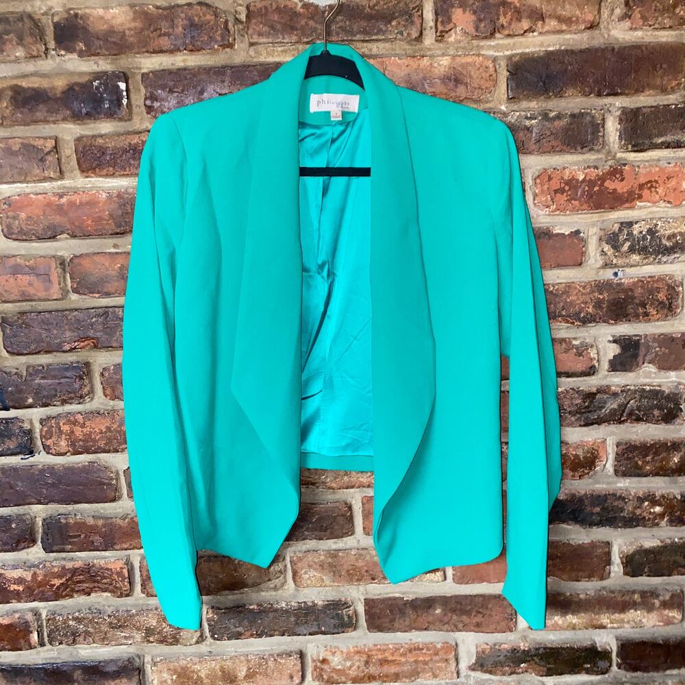 Philosophy Teal Green Open Front Cropped Blazer Jacket Women's Size 2